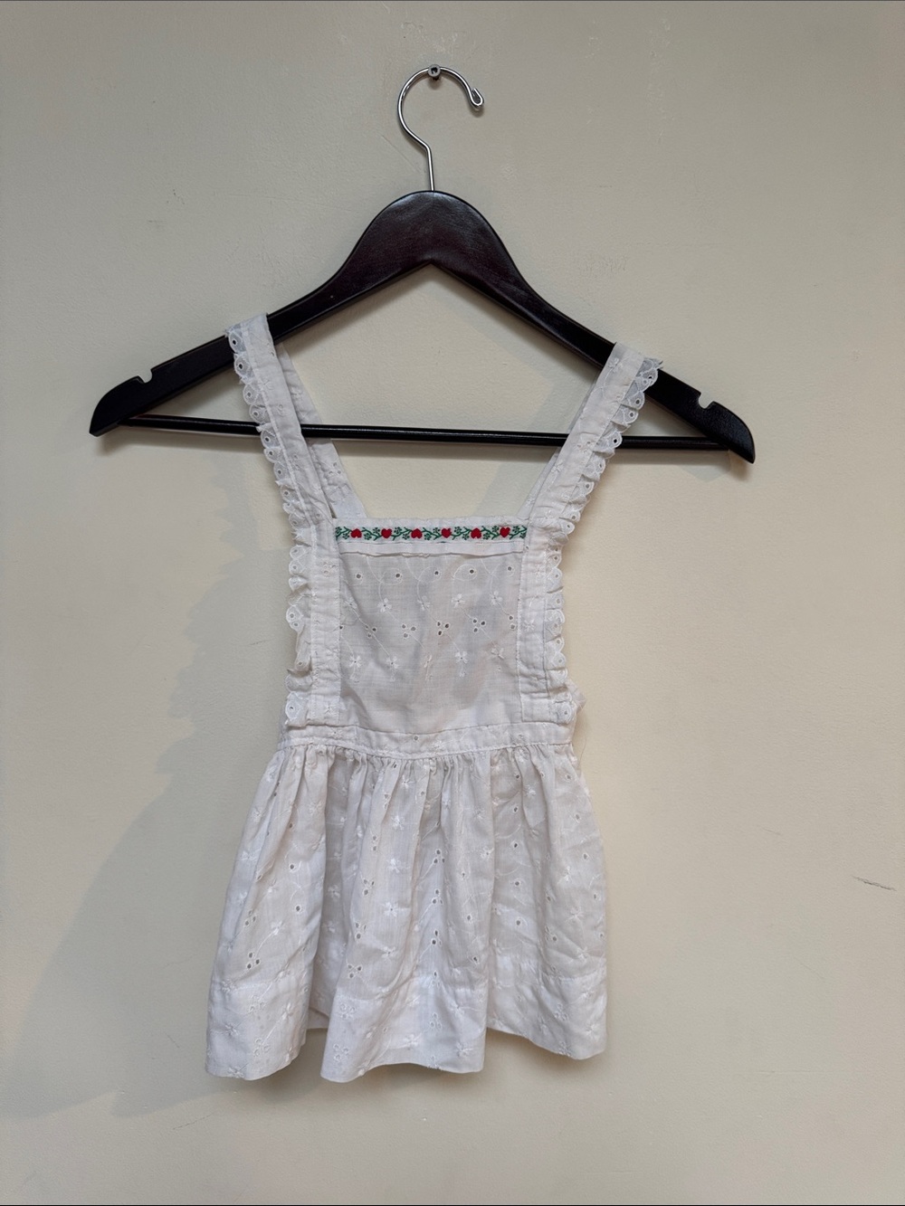 Children Vintage White Eyelet Pinafore Dress with Floral Trim